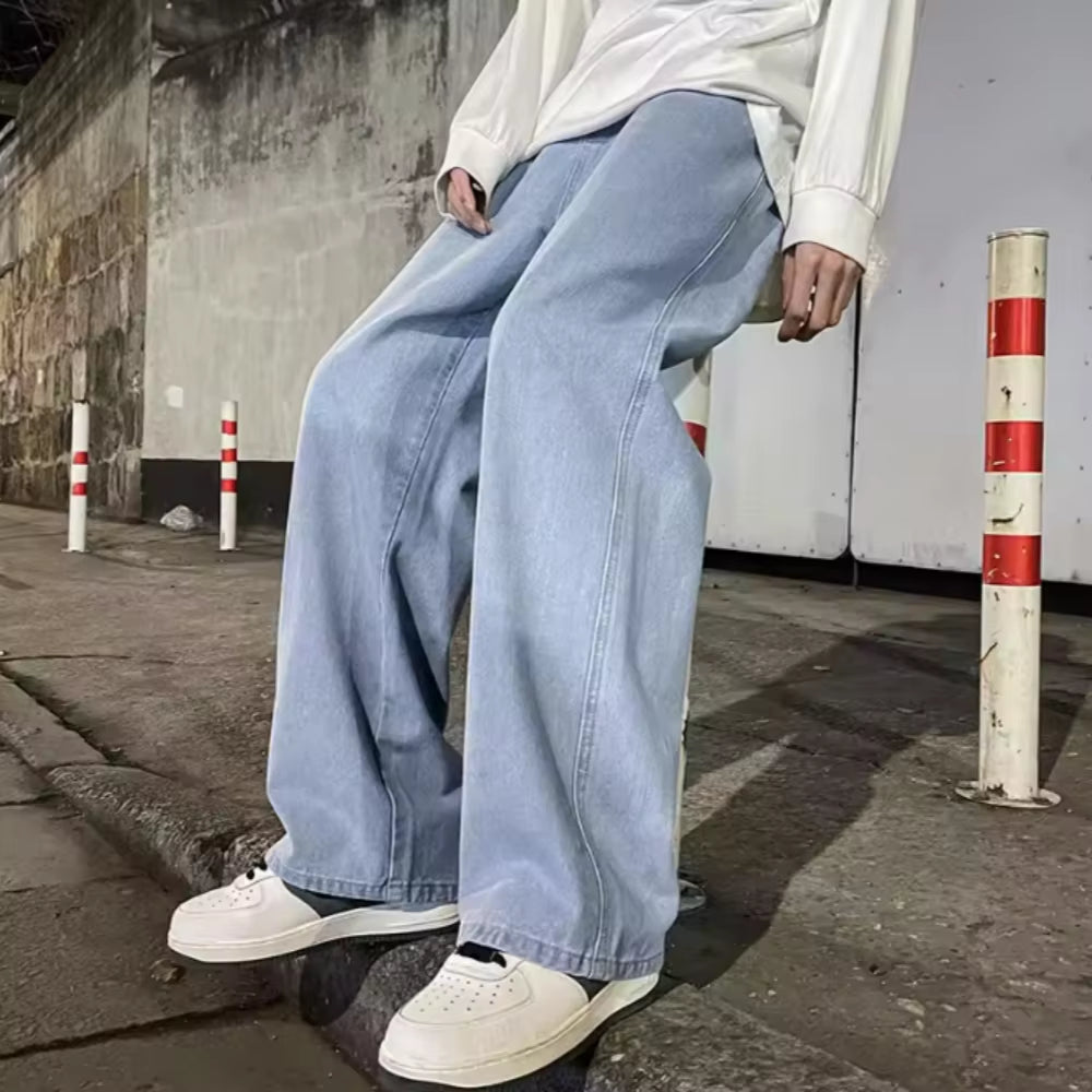 Spring Autumn Men Baggy Jeans Oversize Straight Loose Casual Denim Trousers Solid Color Streetwear Fashion Y2K Wide Leg Pants