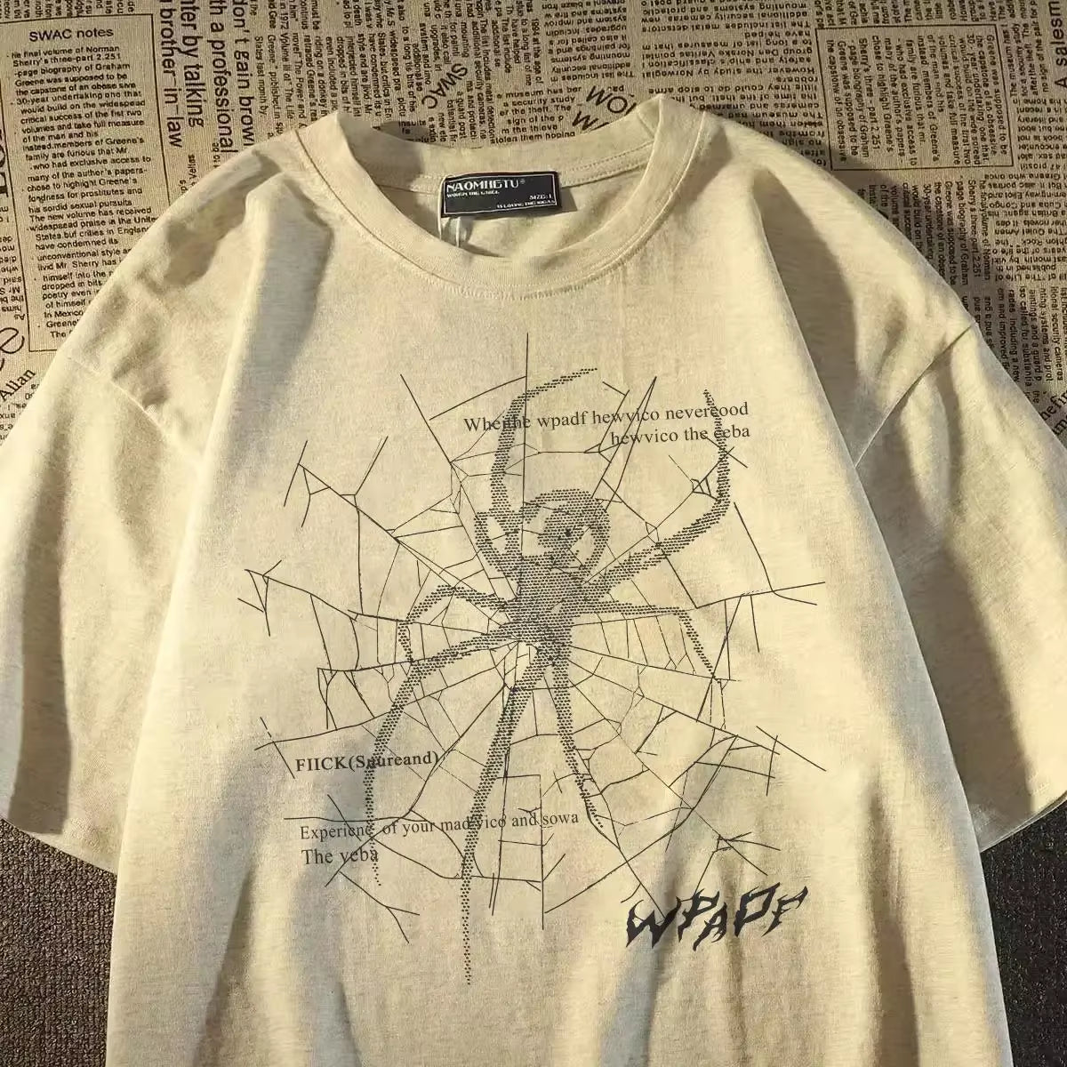 Men'S Pure Cotton T-Shirt Short-Sleeved Summer Thin Trendy American Casual round Neck Top Loose and Versatile Heavyweight Tshirt