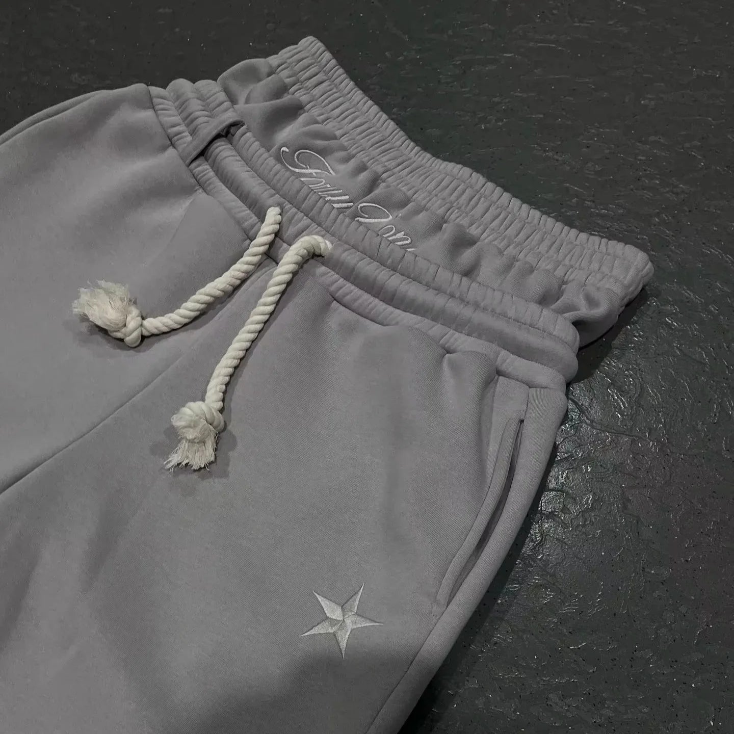 Harajuku Loose Double Waisted Sweatpants Y2K American Solid Color Letter Embroidery Casual Pants Hip Hop Drawstring Waist Jogger