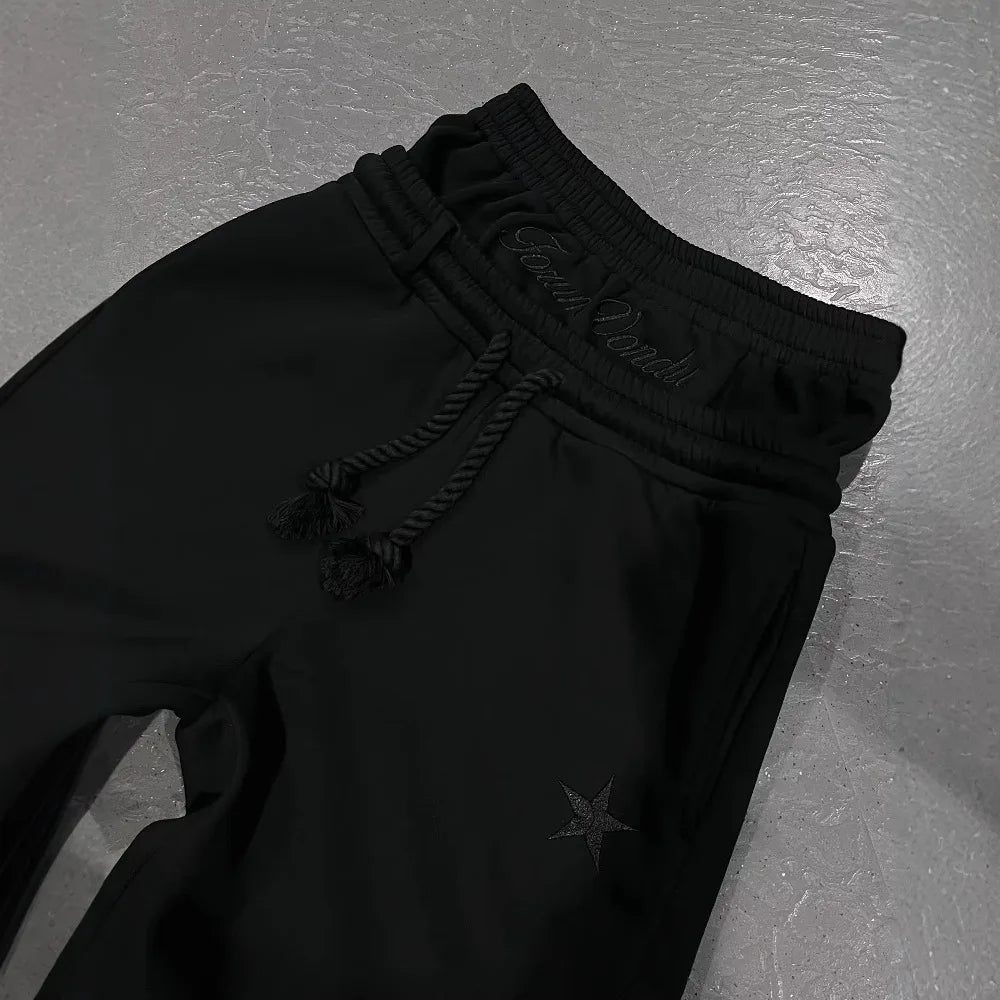Harajuku Loose Double Waisted Sweatpants Y2K American Solid Color Letter Embroidery Casual Pants Hip Hop Drawstring Waist Jogger