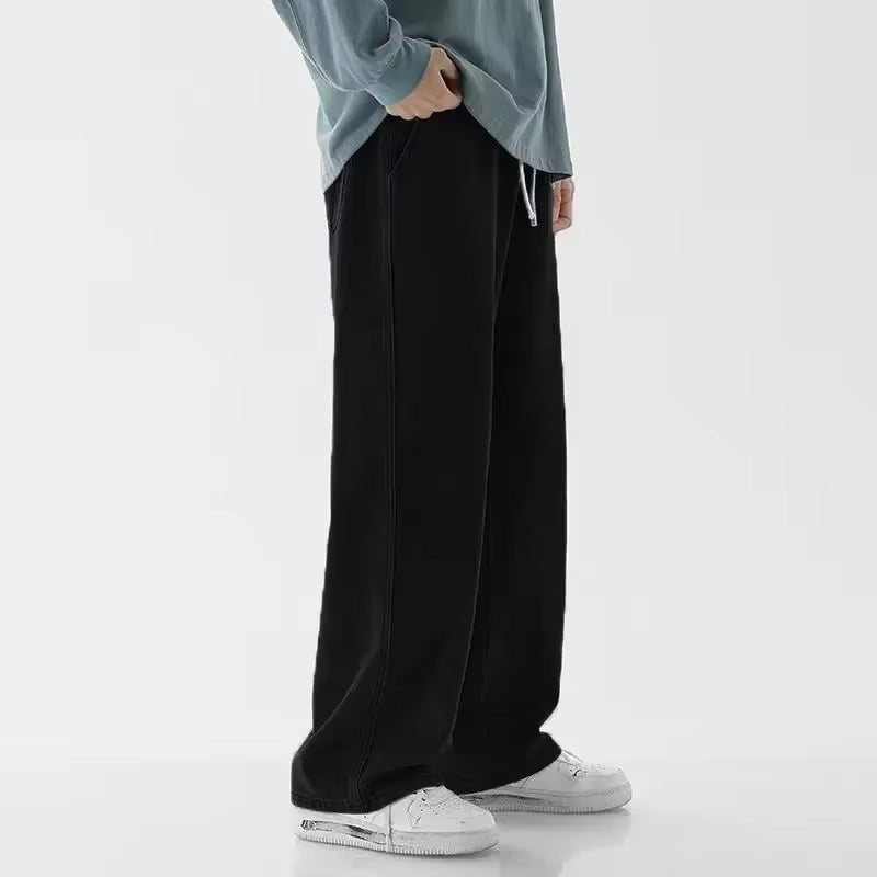 Spring Autumn Men Baggy Jeans Oversize Straight Loose Casual Denim Trousers Solid Color Streetwear Fashion Y2K Wide Leg Pants