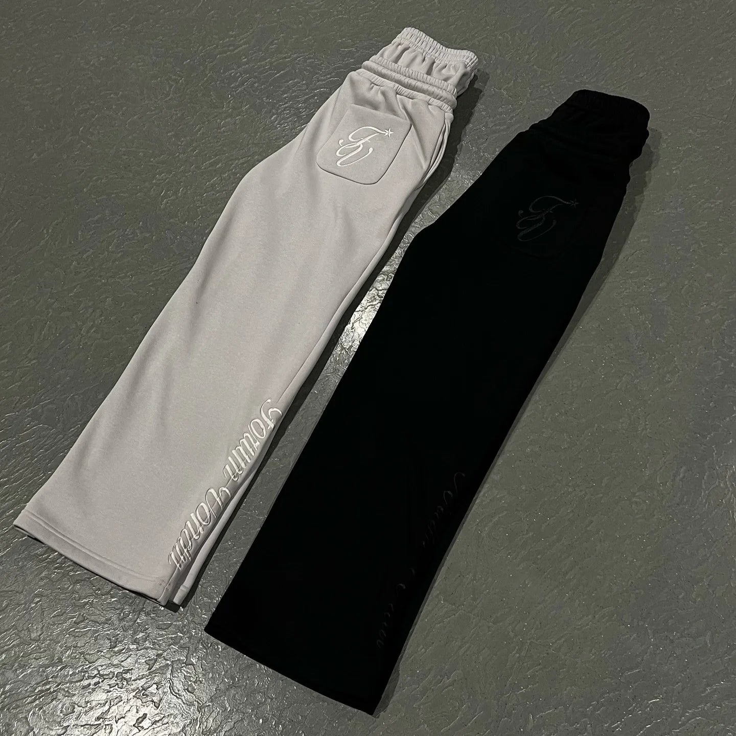 Harajuku Loose Double Waisted Sweatpants Y2K American Solid Color Letter Embroidery Casual Pants Hip Hop Drawstring Waist Jogger
