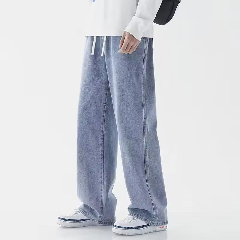 Spring Autumn Men Baggy Jeans Oversize Straight Loose Casual Denim Trousers Solid Color Streetwear Fashion Y2K Wide Leg Pants