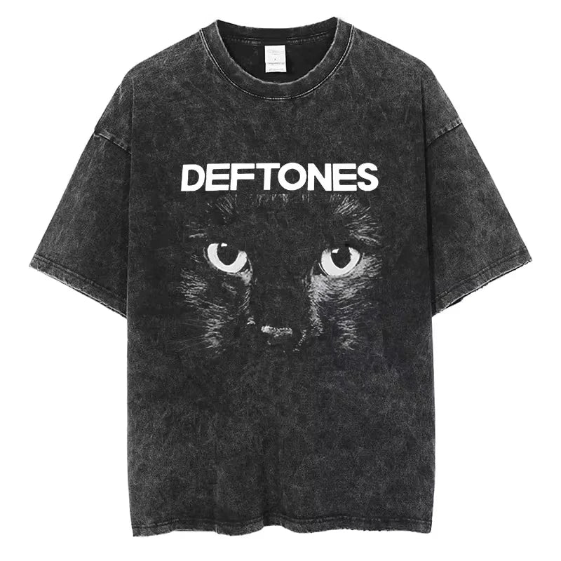 Hip Hop Deftones Men Women plus Size Summer Washed T Shirt Vintage Print Cotton Tshirt Fashion Design Tee Streetwear Unisex Top
