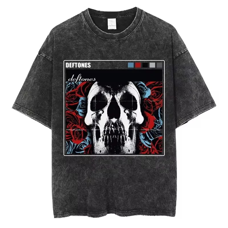 Hip Hop Deftones Men Women plus Size Summer Washed T Shirt Vintage Print Cotton Tshirt Fashion Design Tee Streetwear Unisex Top