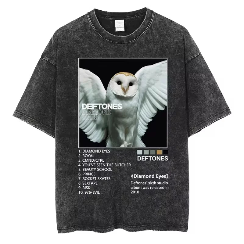 Hip Hop Deftones Men Women plus Size Summer Washed T Shirt Vintage Print Cotton Tshirt Fashion Design Tee Streetwear Unisex Top