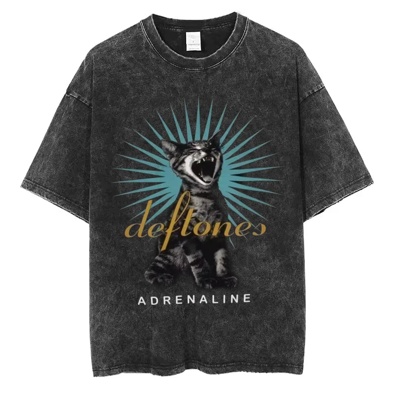 Hip Hop Deftones Men Women plus Size Summer Washed T Shirt Vintage Print Cotton Tshirt Fashion Design Tee Streetwear Unisex Top