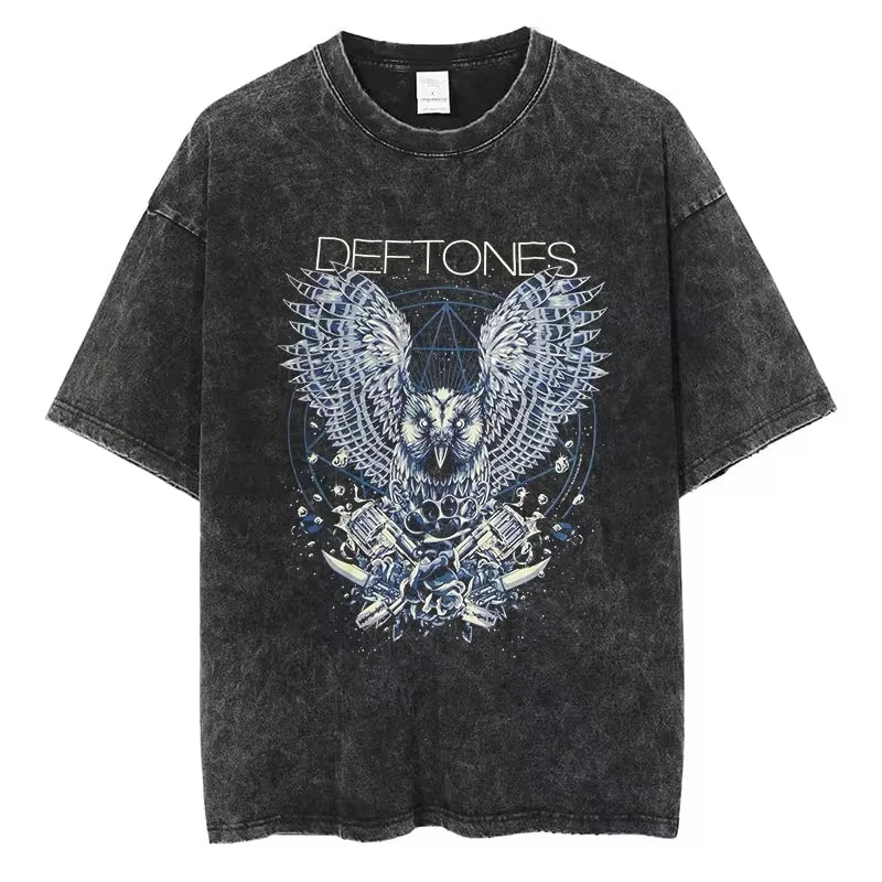Hip Hop Deftones Men Women plus Size Summer Washed T Shirt Vintage Print Cotton Tshirt Fashion Design Tee Streetwear Unisex Top