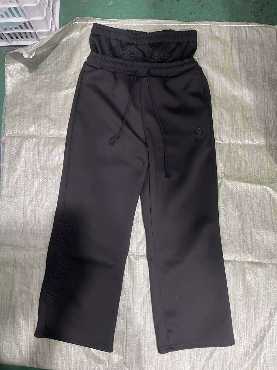 Harajuku Loose Double Waisted Sweatpants Y2K American Solid Color Letter Embroidery Casual Pants Hip Hop Drawstring Waist Jogger