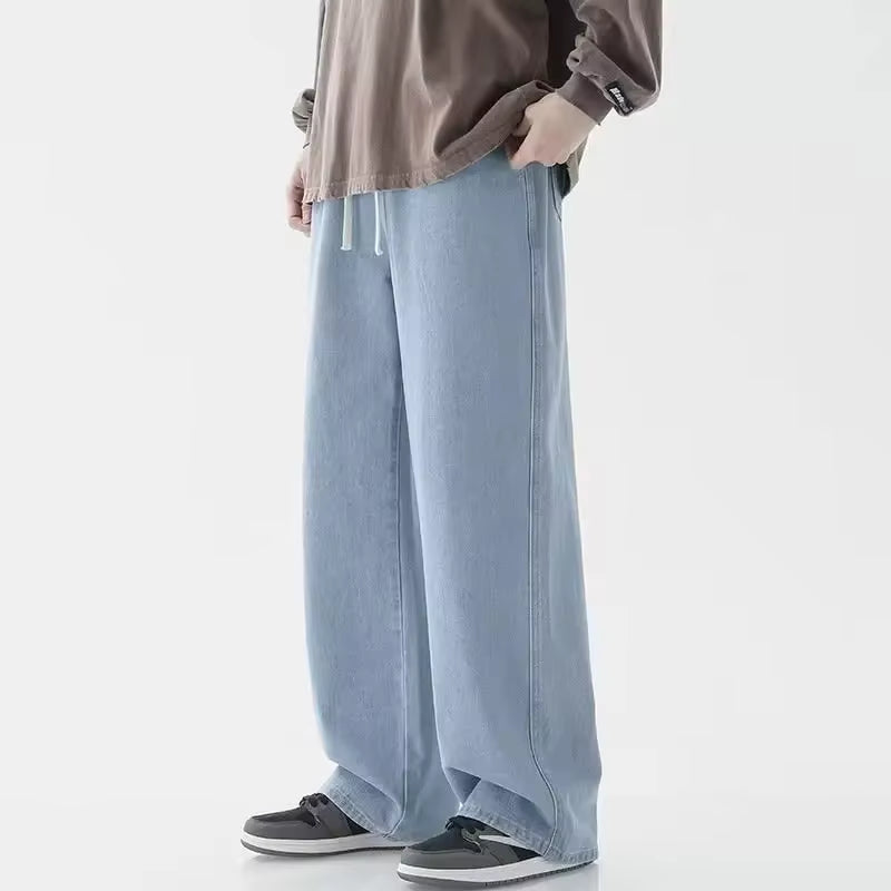 Spring Autumn Men Baggy Jeans Oversize Straight Loose Casual Denim Trousers Solid Color Streetwear Fashion Y2K Wide Leg Pants