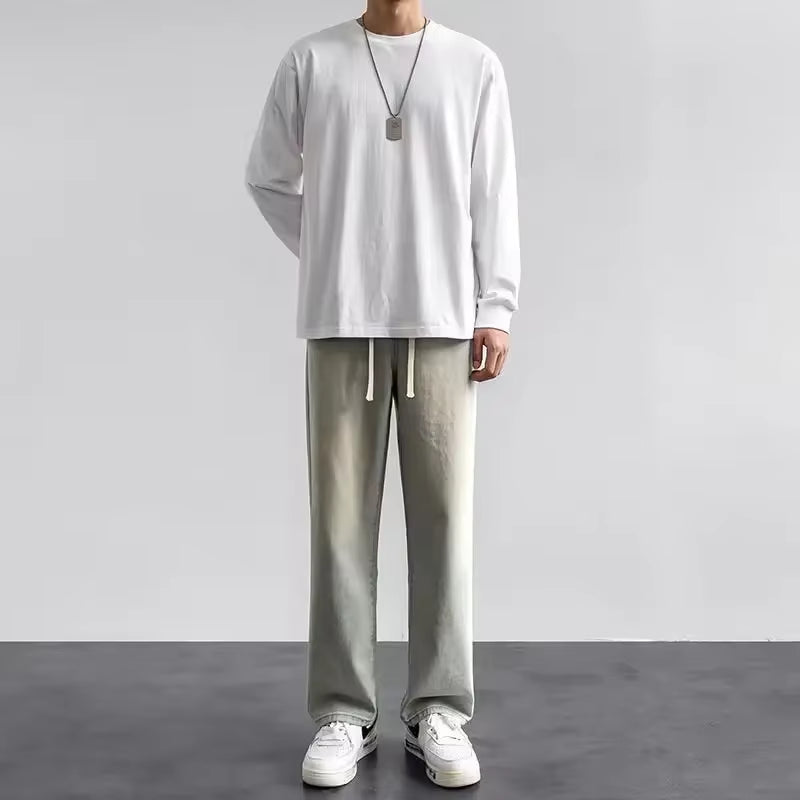 Spring Autumn Men Baggy Jeans Oversize Straight Loose Casual Denim Trousers Solid Color Streetwear Fashion Y2K Wide Leg Pants