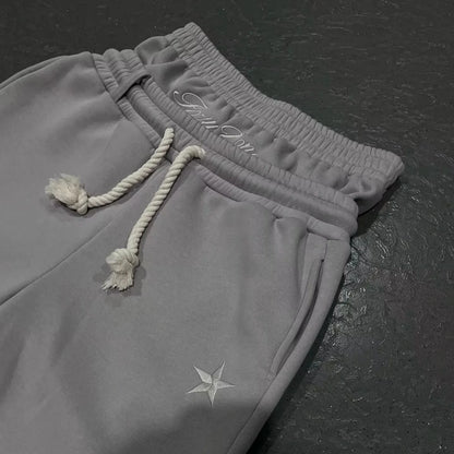 Harajuku Loose Double Waisted Sweatpants Y2K American Solid Color Letter Embroidery Casual Pants Hip Hop Drawstring Waist Jogger