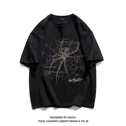 Men'S Pure Cotton T-Shirt Short-Sleeved Summer Thin Trendy American Casual round Neck Top Loose and Versatile Heavyweight Tshirt