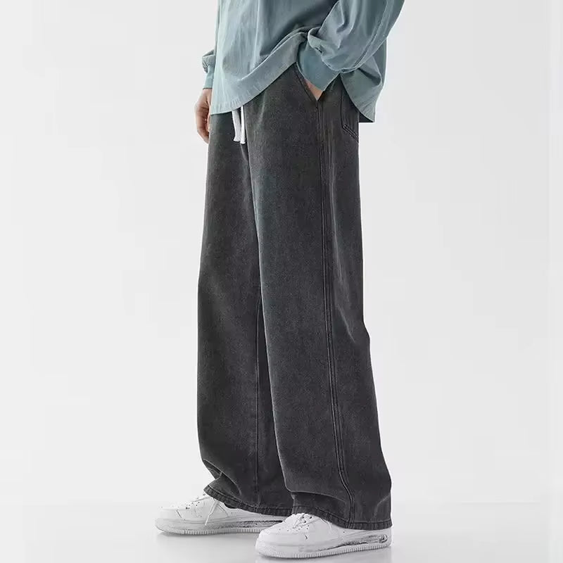 Spring Autumn Men Baggy Jeans Oversize Straight Loose Casual Denim Trousers Solid Color Streetwear Fashion Y2K Wide Leg Pants