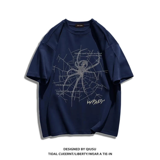 Men'S Pure Cotton T-Shirt Short-Sleeved Summer Thin Trendy American Casual round Neck Top Loose and Versatile Heavyweight Tshirt
