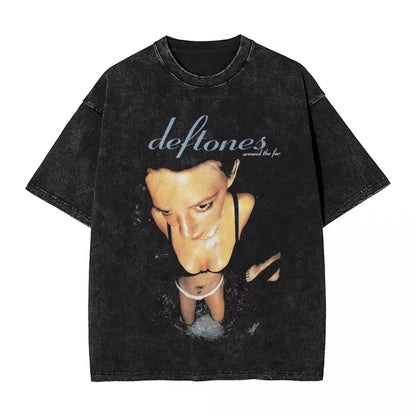 Hip Hop Deftones Men Women plus Size Summer Washed T Shirt Vintage Print Cotton Tshirt Fashion Design Tee Streetwear Unisex Top