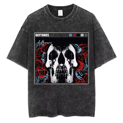 Hip Hop Deftones Men Women plus Size Summer Washed T Shirt Vintage Print Cotton Tshirt Fashion Design Tee Streetwear Unisex Top