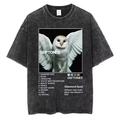 Hip Hop Deftones Men Women plus Size Summer Washed T Shirt Vintage Print Cotton Tshirt Fashion Design Tee Streetwear Unisex Top