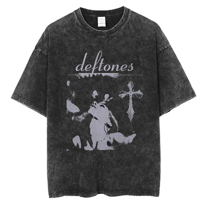 Hip Hop Deftones Men Women plus Size Summer Washed T Shirt Vintage Print Cotton Tshirt Fashion Design Tee Streetwear Unisex Top
