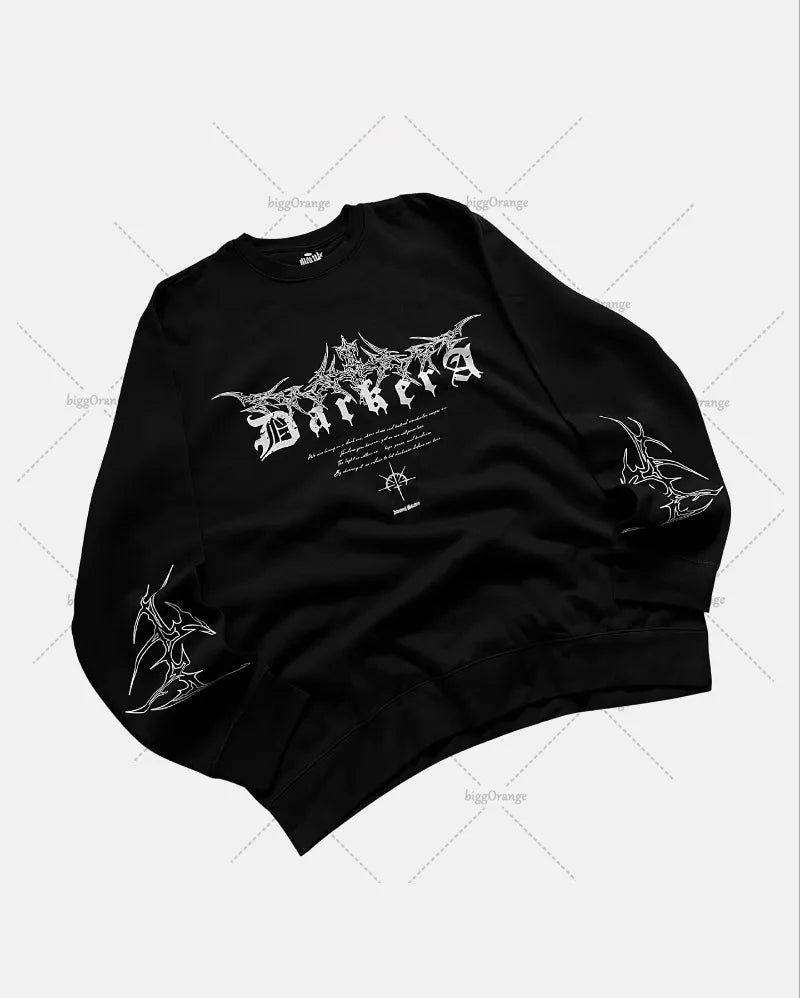Black Metal Stripes Fashionable Loose Long Sleeves Men 2025 New American Street Hip-hop Gothpunk Retro Letter Casual Top Women