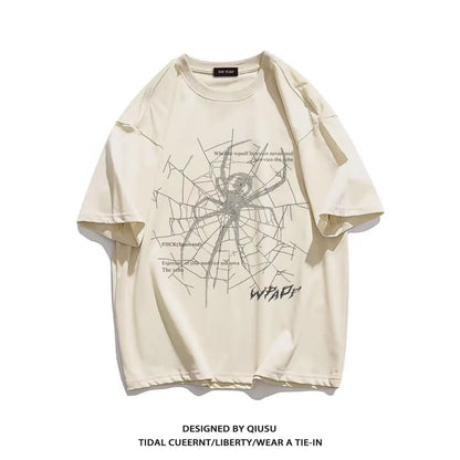 Men'S Pure Cotton T-Shirt Short-Sleeved Summer Thin Trendy American Casual round Neck Top Loose and Versatile Heavyweight Tshirt