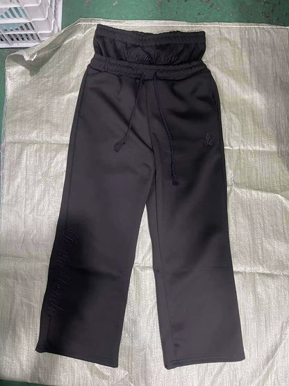 Harajuku Loose Double Waisted Sweatpants Y2K American Solid Color Letter Embroidery Casual Pants Hip Hop Drawstring Waist Jogger
