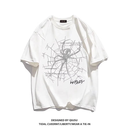 Men'S Pure Cotton T-Shirt Short-Sleeved Summer Thin Trendy American Casual round Neck Top Loose and Versatile Heavyweight Tshirt